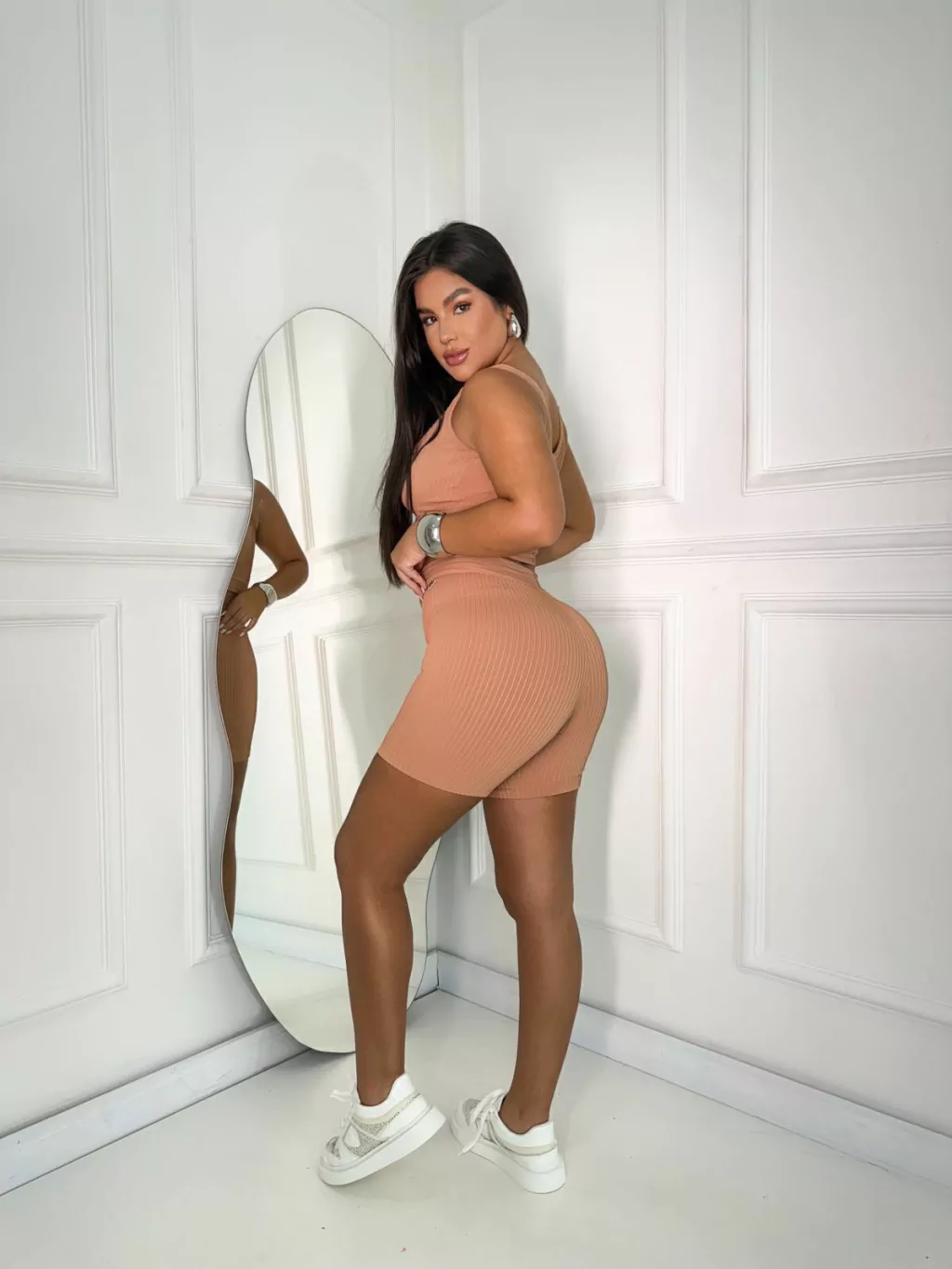 CONJUNTO SHORTS CANELADO 3D - NUDE