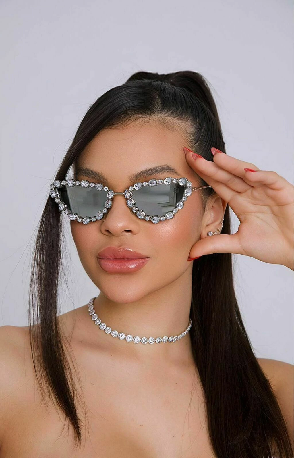 ÓCULOS GATINHO PEDRAS DE STRASS 001 - LENTE ESPELHADA