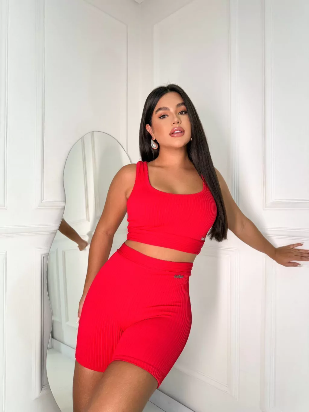 CONJUNTO SHORTS CANELADO 3D - VERMELHO