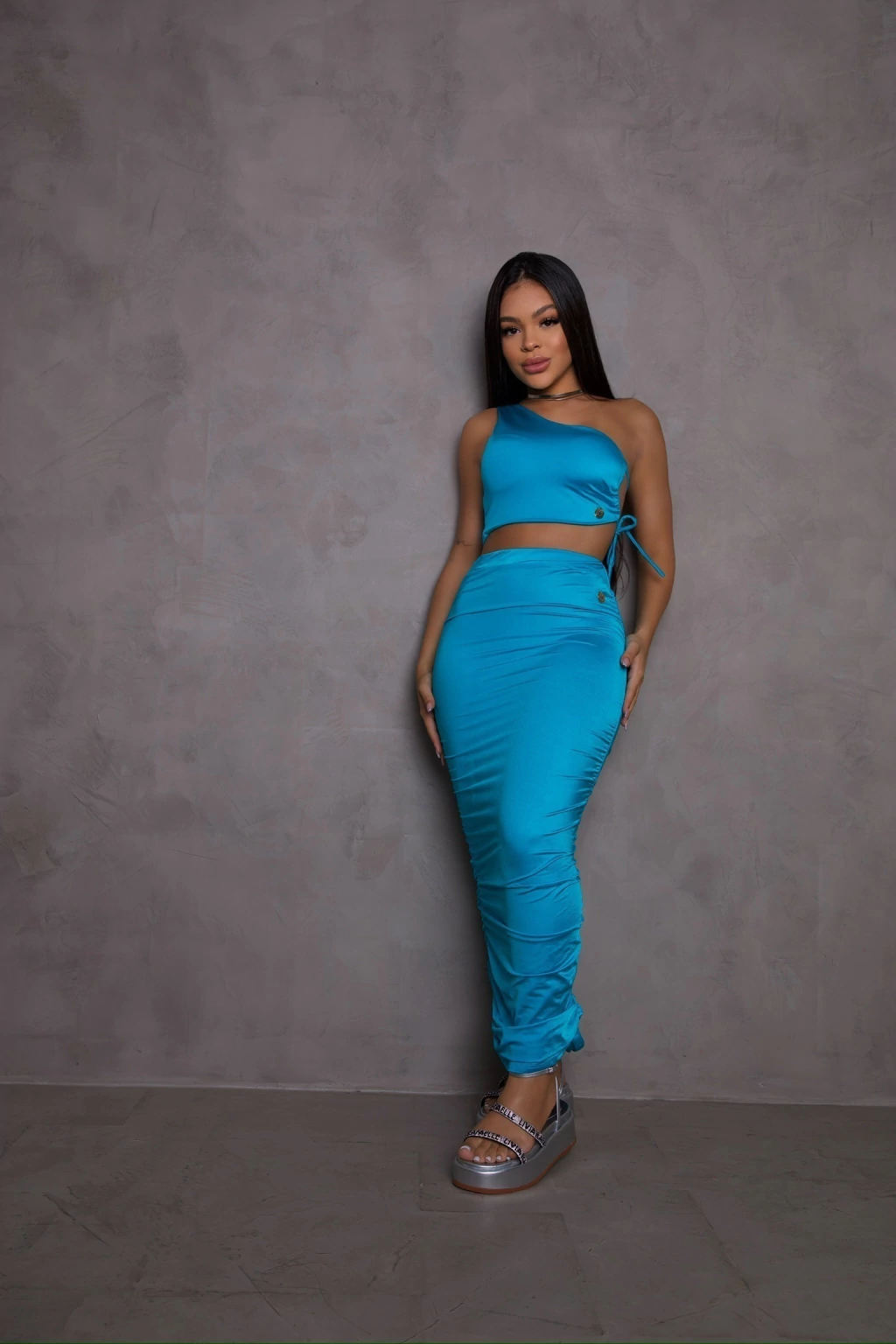 CONJUNTO CROPPED E SAIA MID CIRRE - AZUL