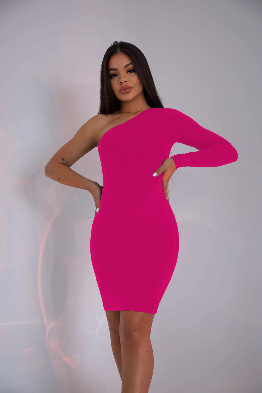 VESTIDO MANGA ÚNICA BASIC - ROSA ESCURO