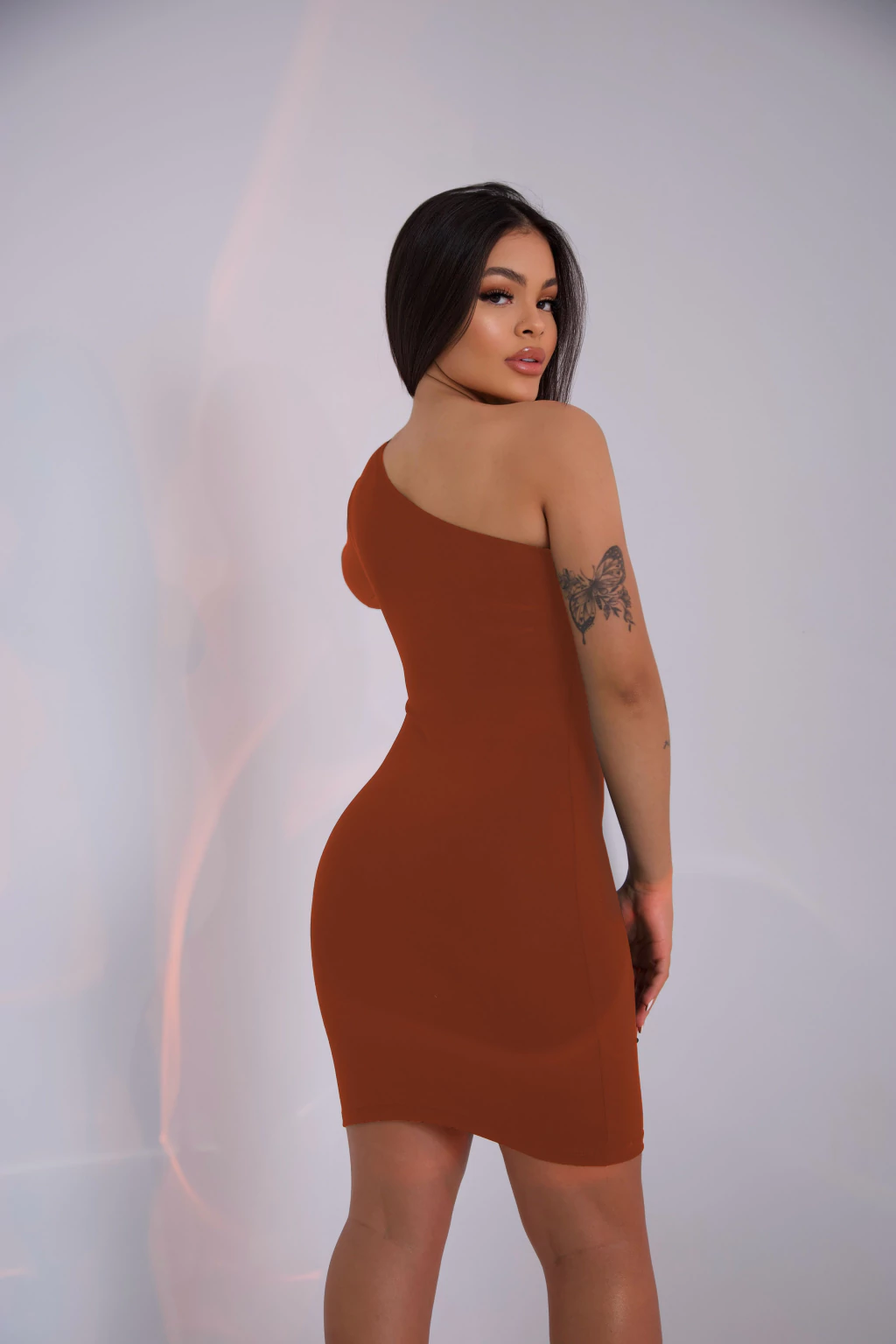 VESTIDO MANGA ÚNICA BASIC - TERRACOTA