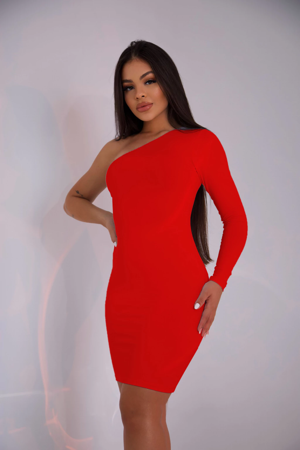 VESTIDO MANGA ÚNICA BASIC - VERMELHO