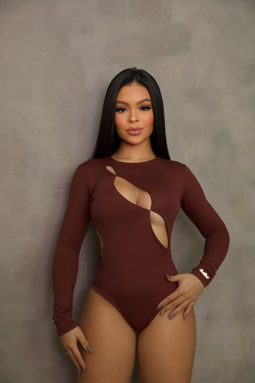 Body Manga Longa Trançado LR - MARROM