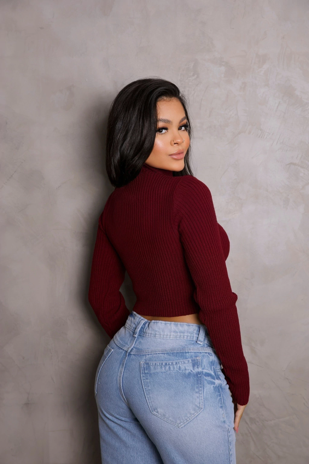 Blusa Tricot Manga Longa Metal LR - VINHO