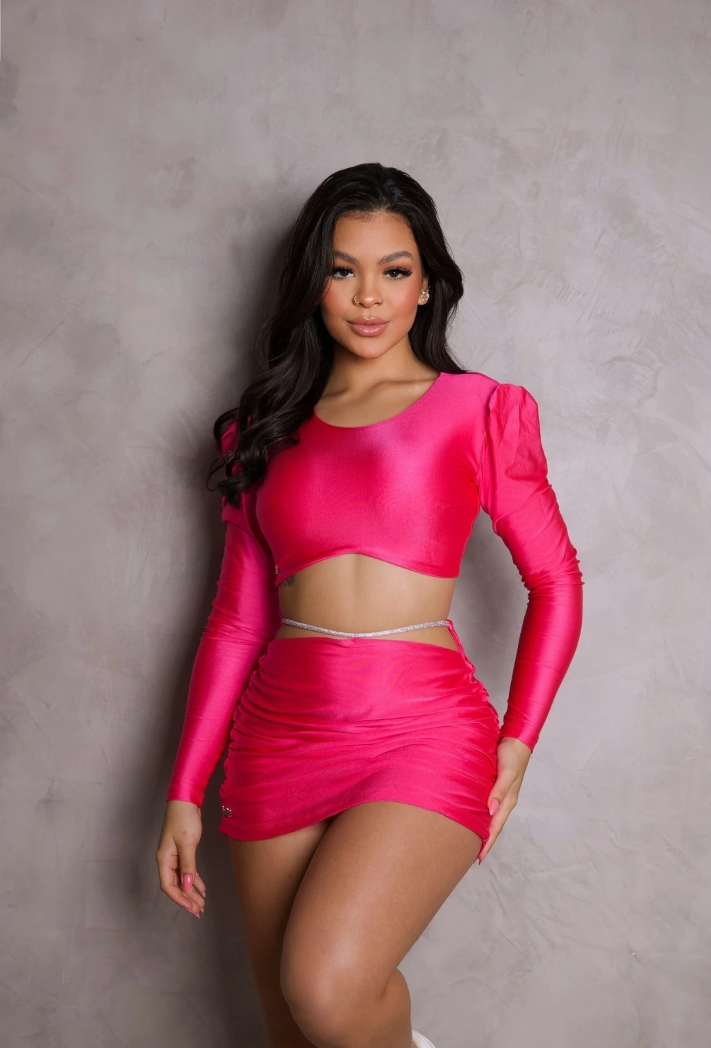 Conjunto Cropped e Saia Poli LR - PINK