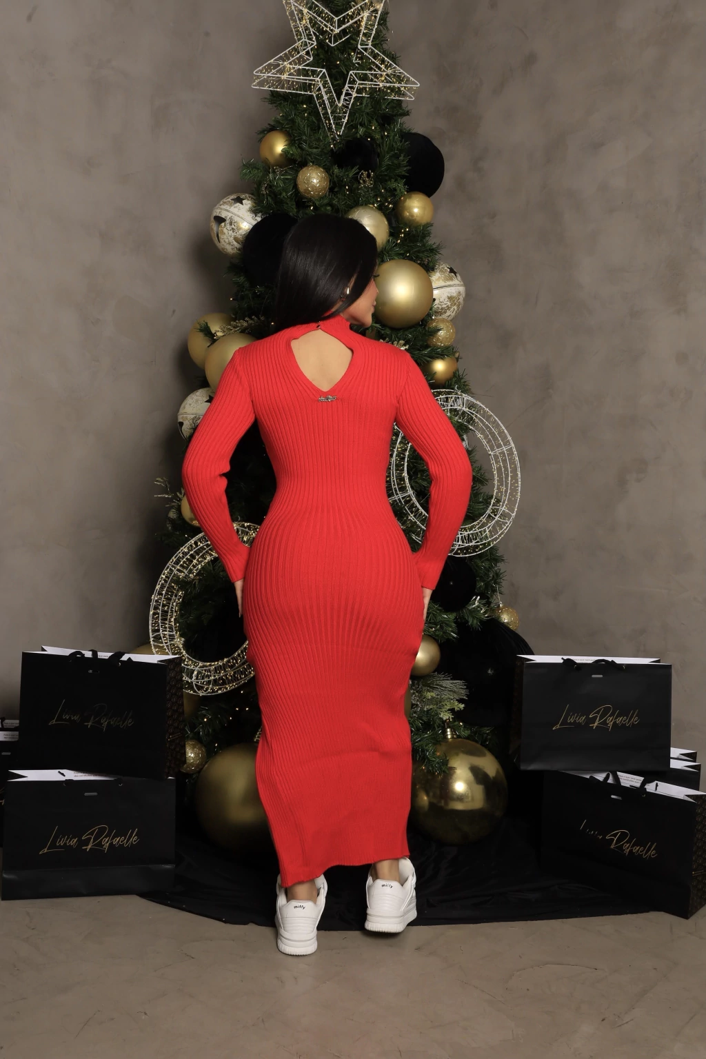 Vestido tricot com botão LR - VERMELHO